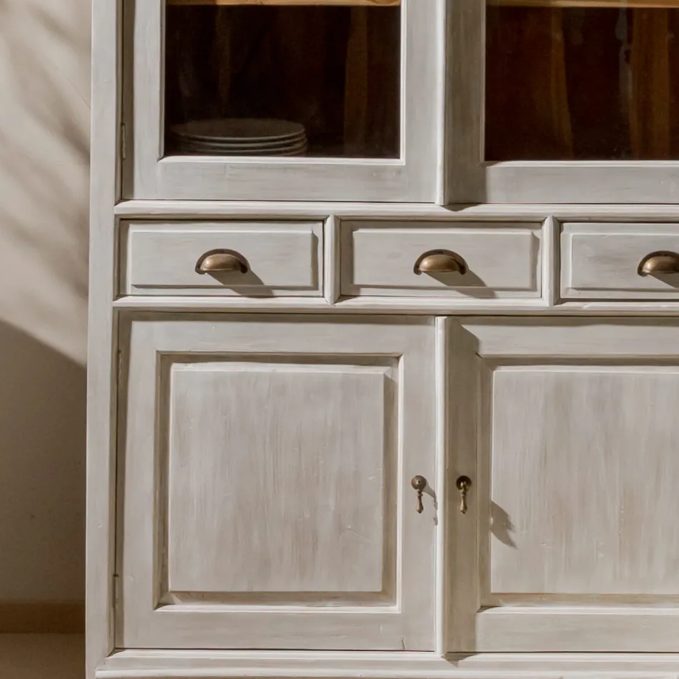 Vetrina in Teak Massello con 4 Ante e 3 Cassetti - Aikido Viadurini