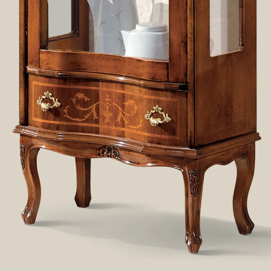 Vetrina Soggiorno Classica Legno Noce con Anta Made in Italy - Versaille Viadurini