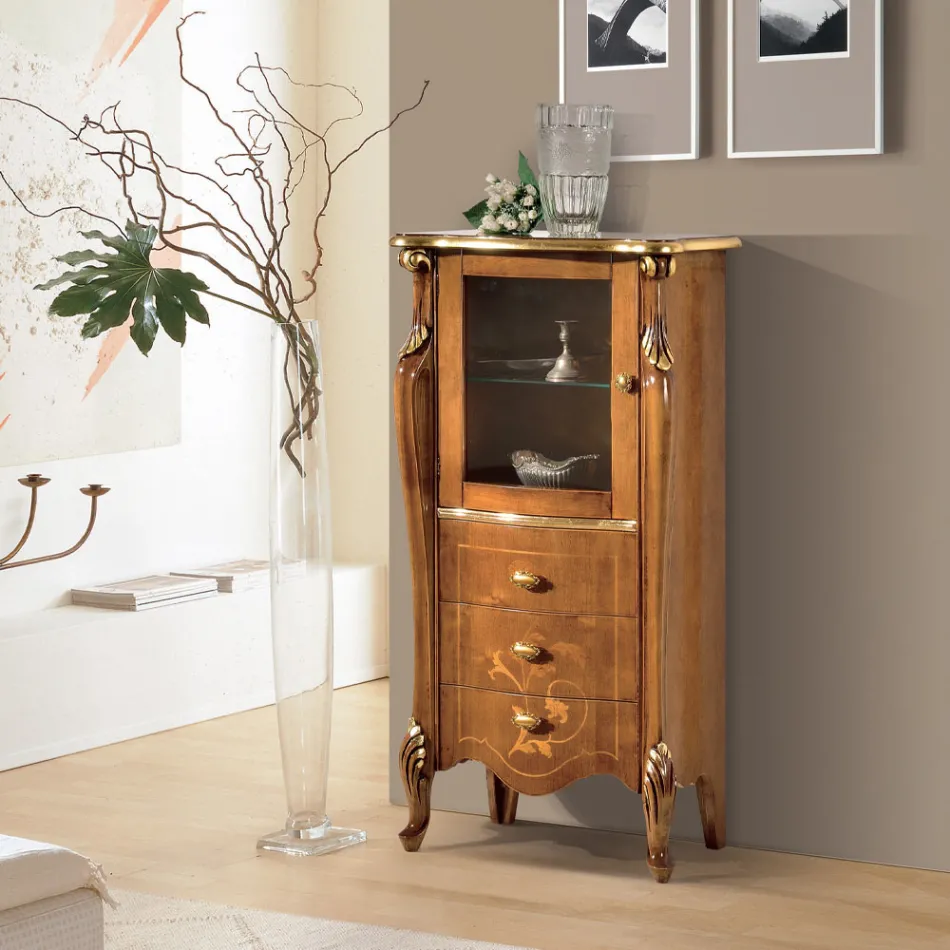 Vetrina Soggiorno con 1 Anta in Vetro e 3 Cassetti Made in Italy - London Viadurini