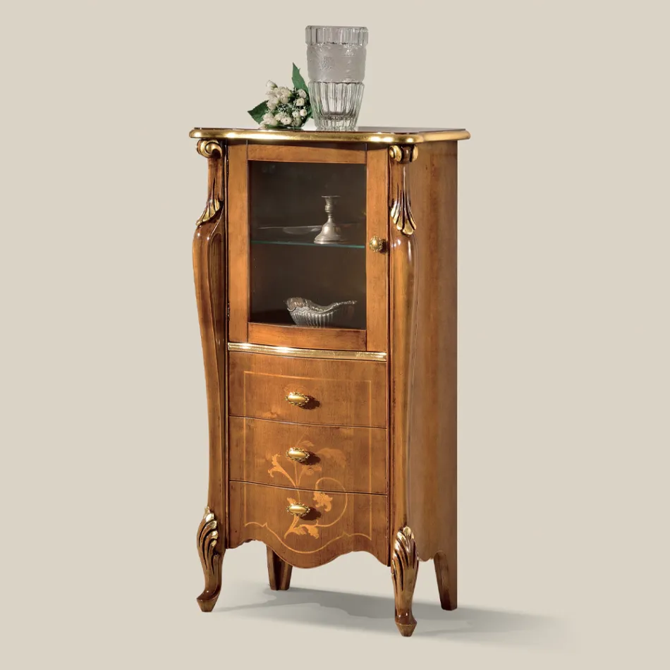 Vetrina Soggiorno con 1 Anta in Vetro e 3 Cassetti Made in Italy - London Viadurini