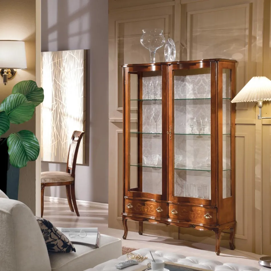 Vetrina Stile Classico Legno con Ante e Cassetti Made in Italy - Versaille Viadurini