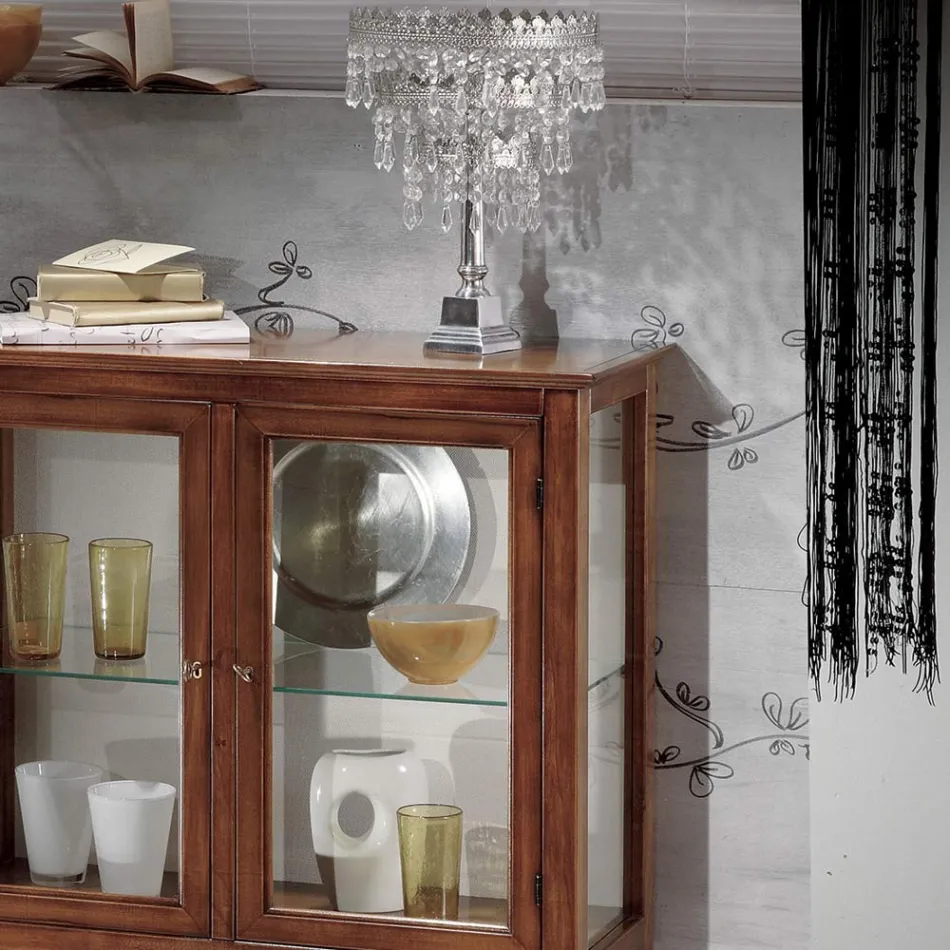 Vetrinetta con Ripiani in Vetro e Schienale Tappezzato Made in Italy - Assur Viadurini