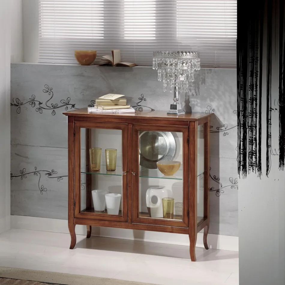 Vetrinetta con Ripiani in Vetro e Schienale Tappezzato Made in Italy - Assur Viadurini